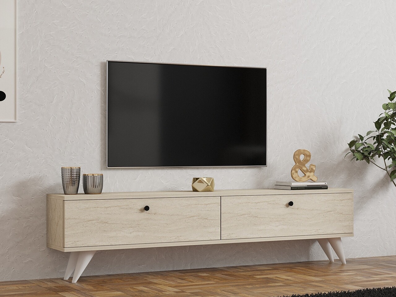 Comoda TV, Hanah Home, Paris, 160x40x25 cm, Travertin - imagine 6